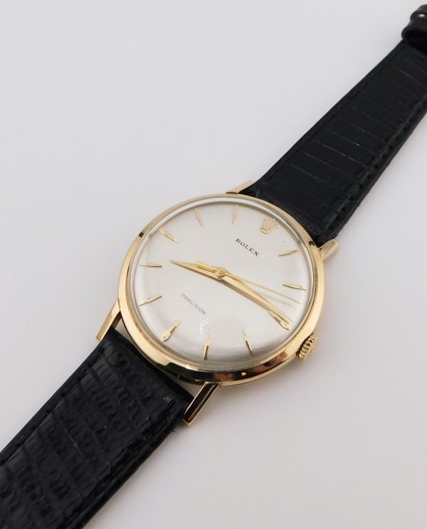Rolex Precision Silver Dial, 34 mm, Manual, Yellow Gold