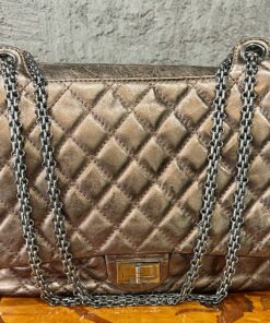 Chanel 2,55 Metallic Bronze Quilted Leather Classic Flap Shopping Tote, Chanel Card