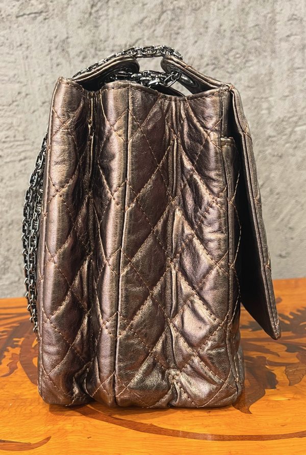 Chanel 2,55 Metallic Bronze Quilted Leather Classic Flap Shopping Tote, Chanel Card - Image 2