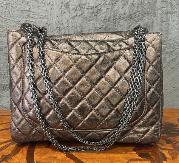Chanel 2,55 Metallic Bronze Quilted Leather Classic Flap Shopping Tote, Chanel Card - Image 3