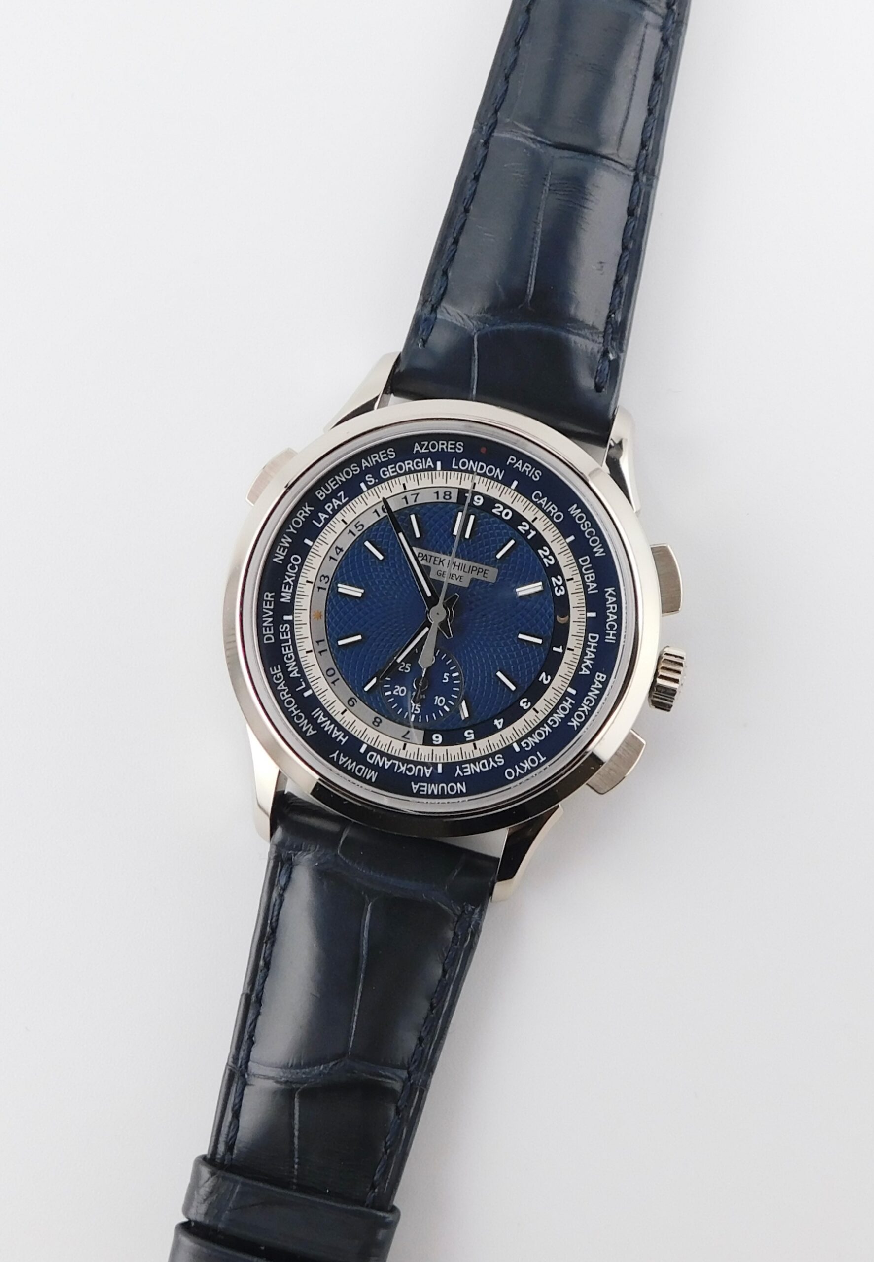 Patek Philippe World Time Chronograph 5930G-001, White Gold, Box/Paper